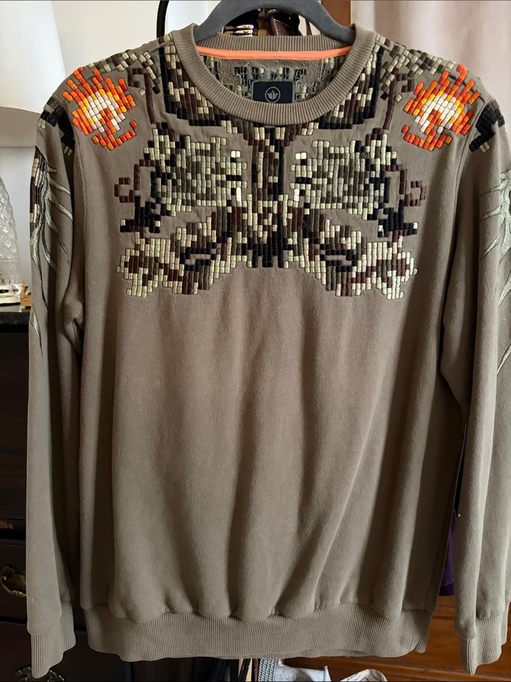 Maharishi Olive Crewneck Sweater with Embroidered Accents